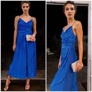 SUGARLIPS Cobalt Blue Accordion Pleated Wide Leg Jumpsuit
